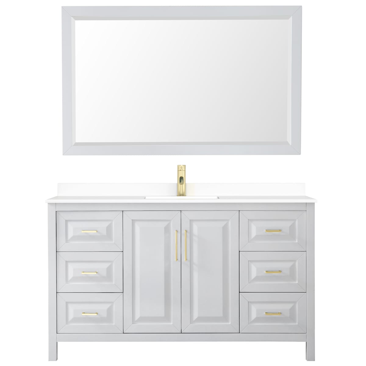Daria 60" Free Standing Single Basin Vanity Set with Cabinet, Cultured Marble Vanity Top, and Framed Mirror