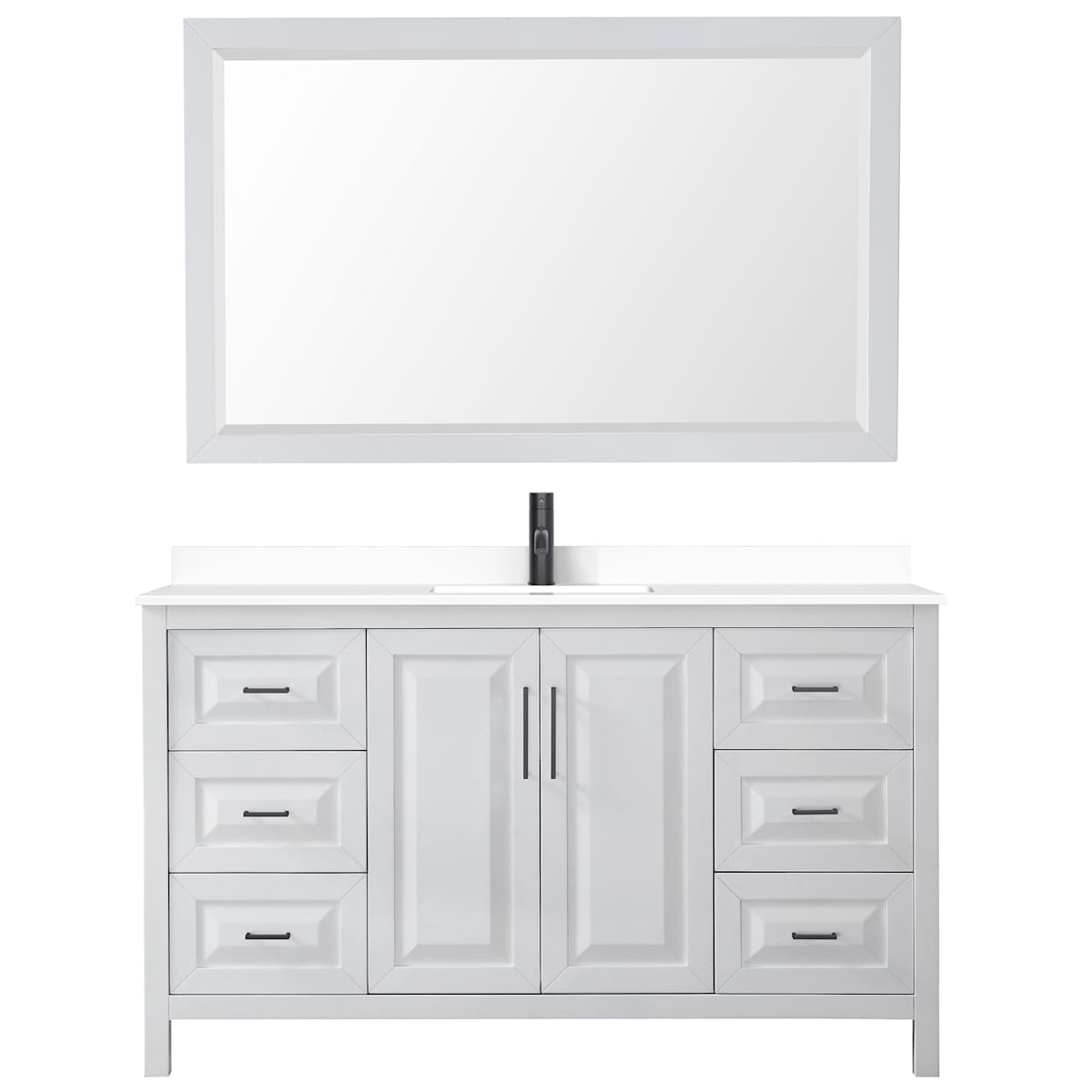 Daria 60" Free Standing Single Basin Vanity Set with Cabinet, Cultured Marble Vanity Top, and Framed Mirror