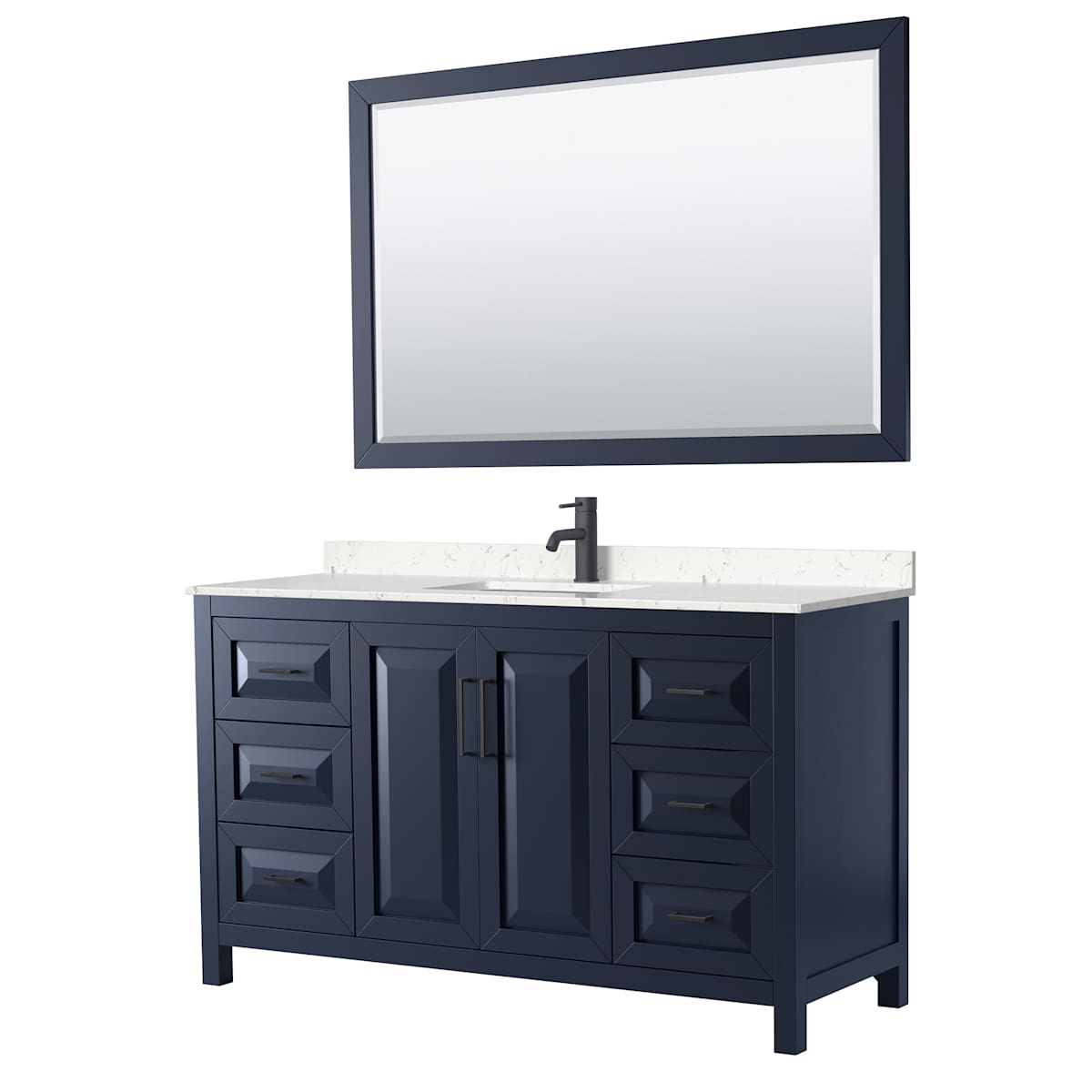 Daria 60" Free Standing Single Basin Vanity Set with Cabinet, Cultured Marble Vanity Top, and Framed Mirror
