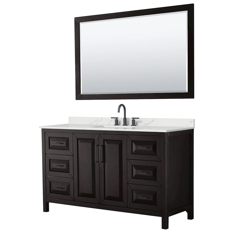 Daria 60" Free Standing Single Basin Vanity Set with Cabinet, Quartz Vanity Top, and Framed Mirror - image 1