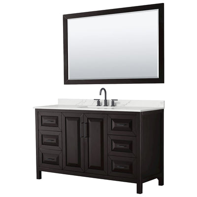 Daria 60" Free Standing Single Basin Vanity Set with Cabinet, Quartz Vanity Top, and Framed Mirror - image 1