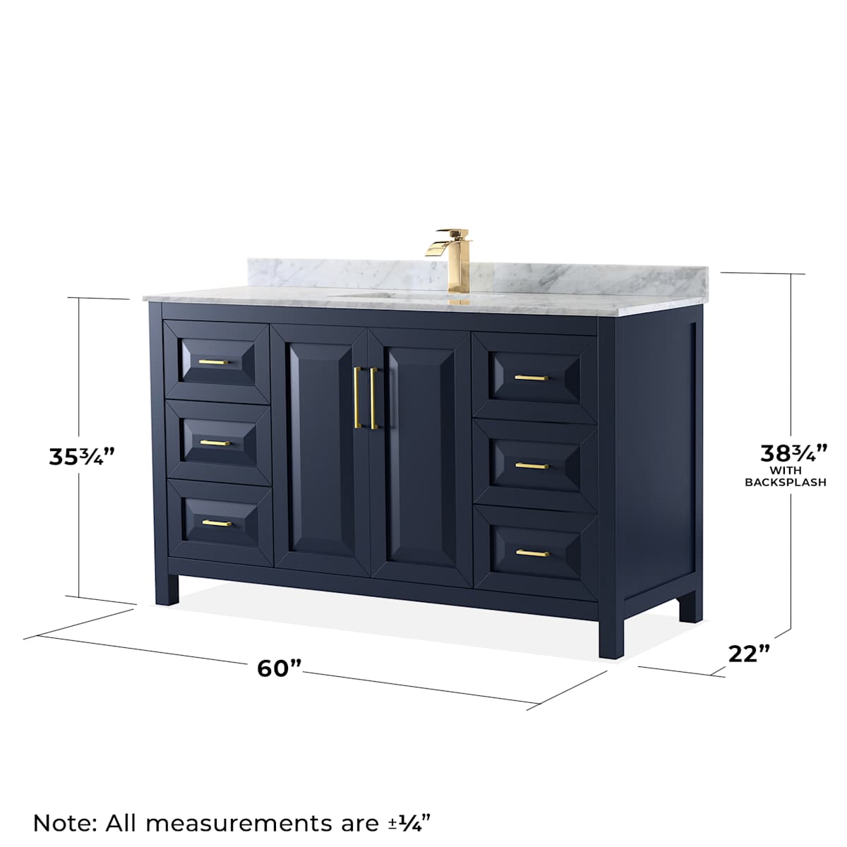 Daria 60" Free Standing Single Vanity Set with MDF Cabinet, Marble Vanity Top, and Undermount Sink