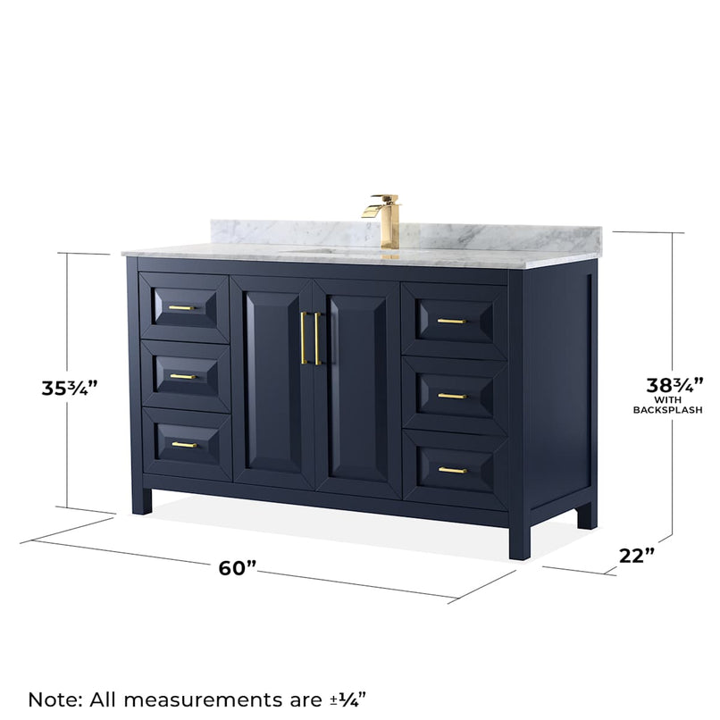 Daria 60" Free Standing Single Vanity Set with MDF Cabinet, Marble Vanity Top, and Undermount Sink - image 5