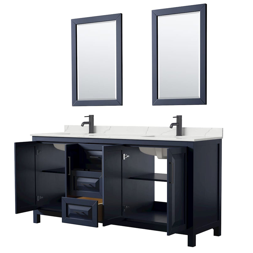Daria 72" Free Standing Double Basin Vanity Set with Cabinet, Quartz Vanity Top, and Framed Mirror - image 2