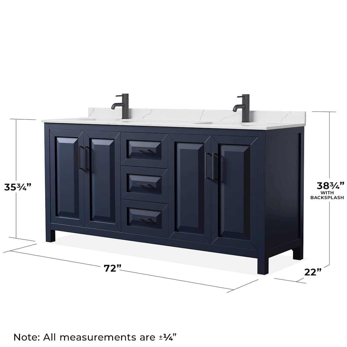 Daria 72" Free Standing Double Basin Vanity Set with Cabinet, Quartz Vanity Top, and Framed Mirror