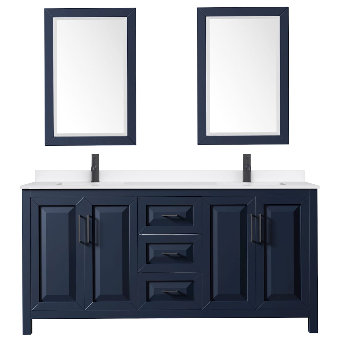Daria 72" Free Standing Double Basin Vanity Set with Cabinet, Quartz Vanity Top, and Framed Mirror