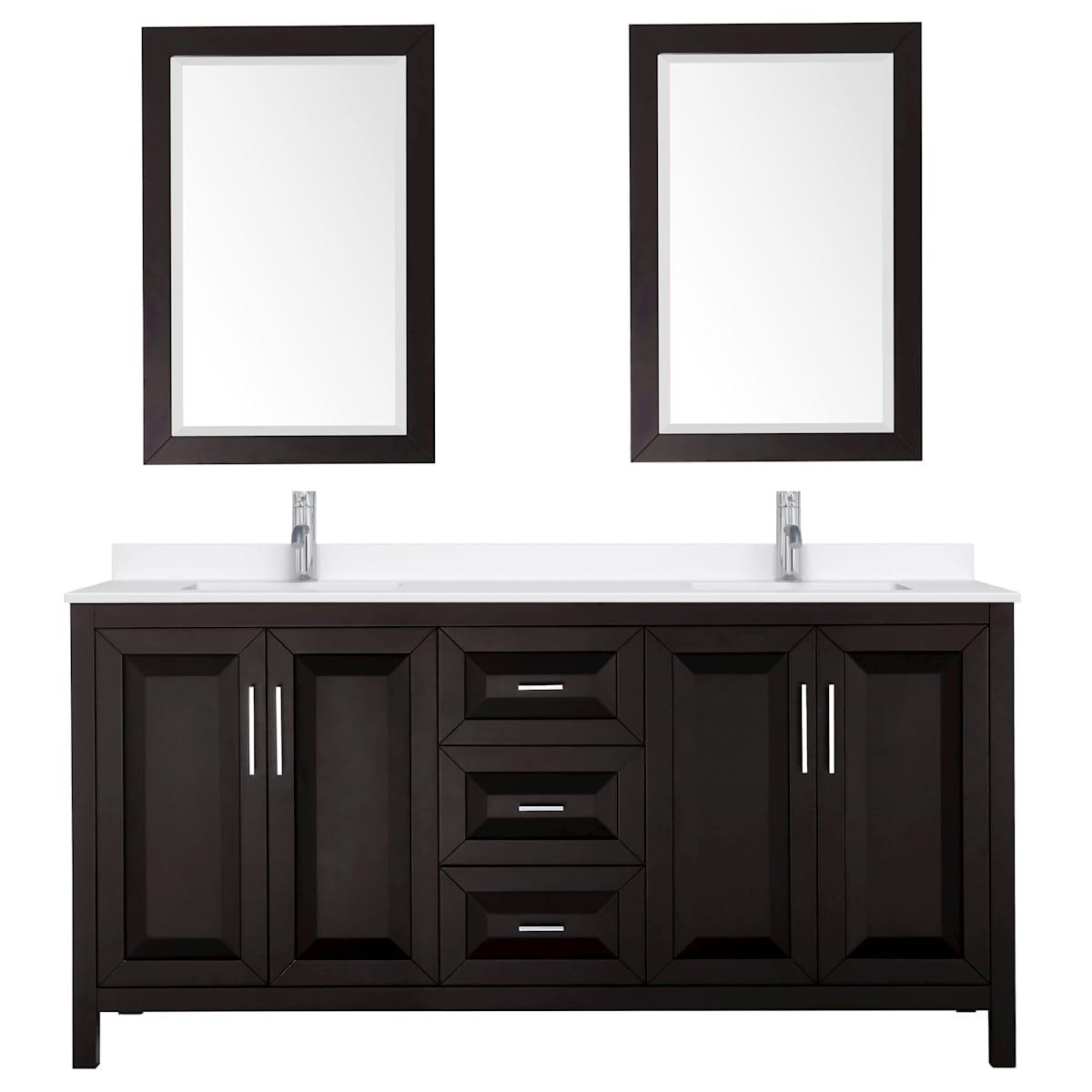 Daria 72" Free Standing Double Basin Vanity Set with Cabinet, Quartz Vanity Top, and Framed Mirror
