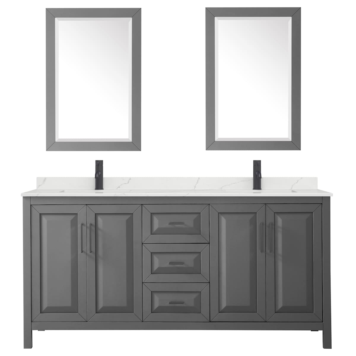 Daria 72" Free Standing Double Basin Vanity Set with Cabinet, Quartz Vanity Top, and Framed Mirror