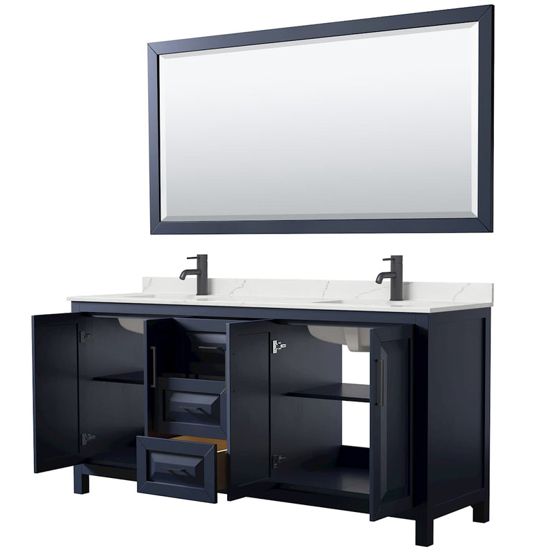 Daria 72" Free Standing Double Basin Vanity Set with Cabinet, Quartz Vanity Top, and Framed Mirror - image 2