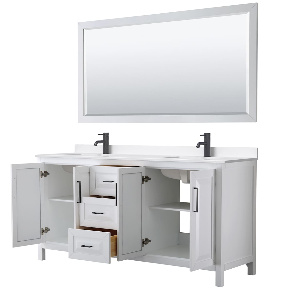 Daria 72" Free Standing Double Basin Vanity Set with Cabinet, Quartz Vanity Top, and Framed Mirror