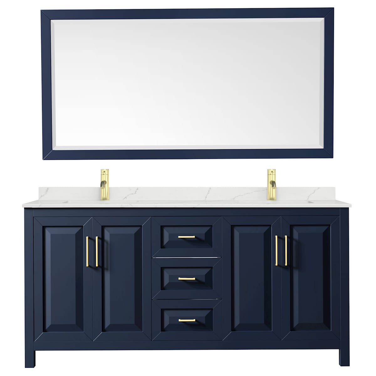 Daria 72" Free Standing Double Basin Vanity Set with Cabinet, Quartz Vanity Top, and Framed Mirror