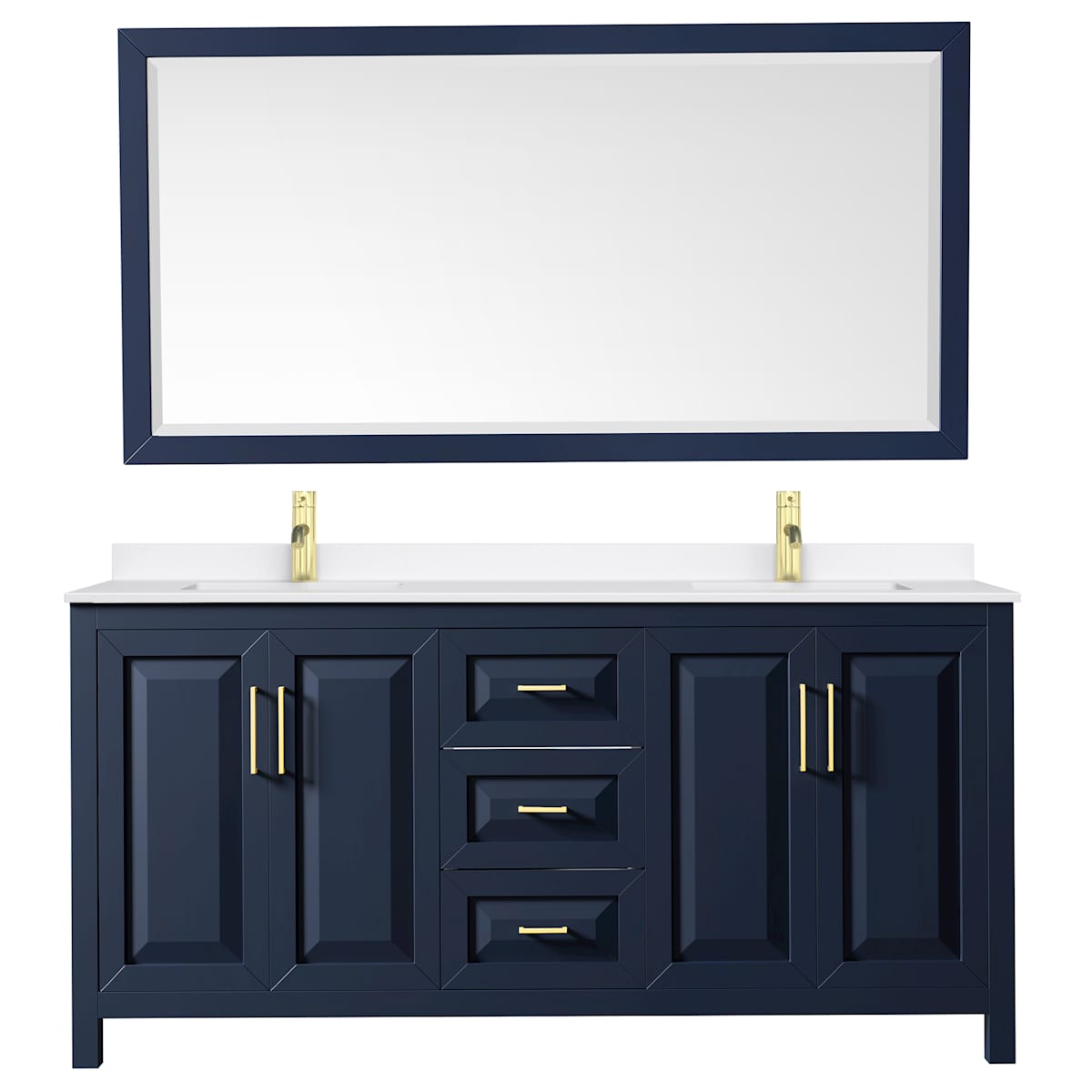 Daria 72" Free Standing Double Basin Vanity Set with Cabinet, Quartz Vanity Top, and Framed Mirror