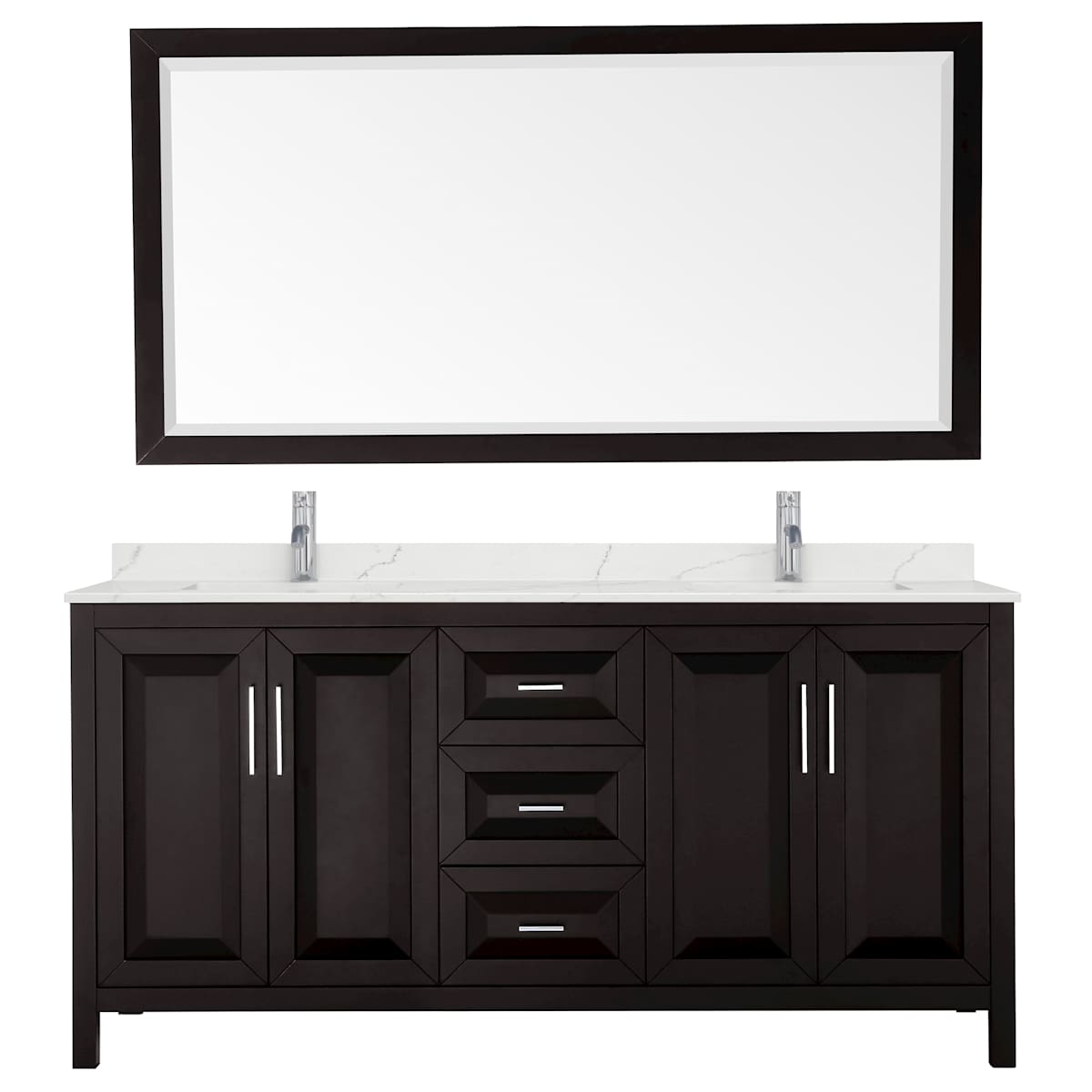 Daria 72" Free Standing Double Basin Vanity Set with Cabinet, Quartz Vanity Top, and Framed Mirror