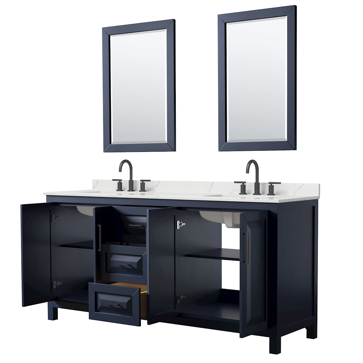 Daria 72" Free Standing Double Basin Vanity Set with Cabinet, Quartz Vanity Top, and Framed Mirror - image 2