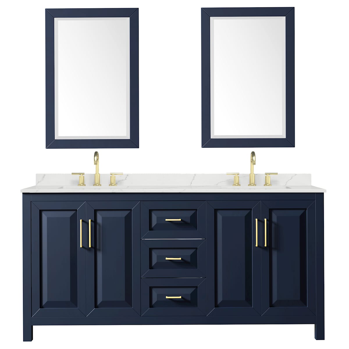 Daria 72" Free Standing Double Basin Vanity Set with Cabinet, Quartz Vanity Top, and Framed Mirror