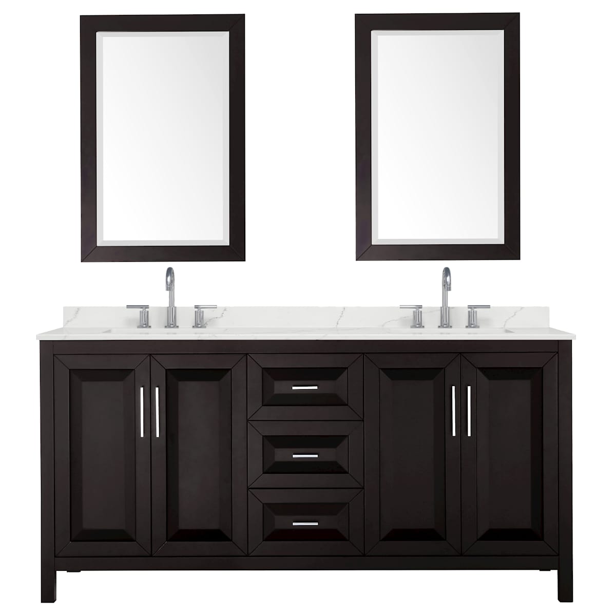 Daria 72" Free Standing Double Basin Vanity Set with Cabinet, Quartz Vanity Top, and Framed Mirror