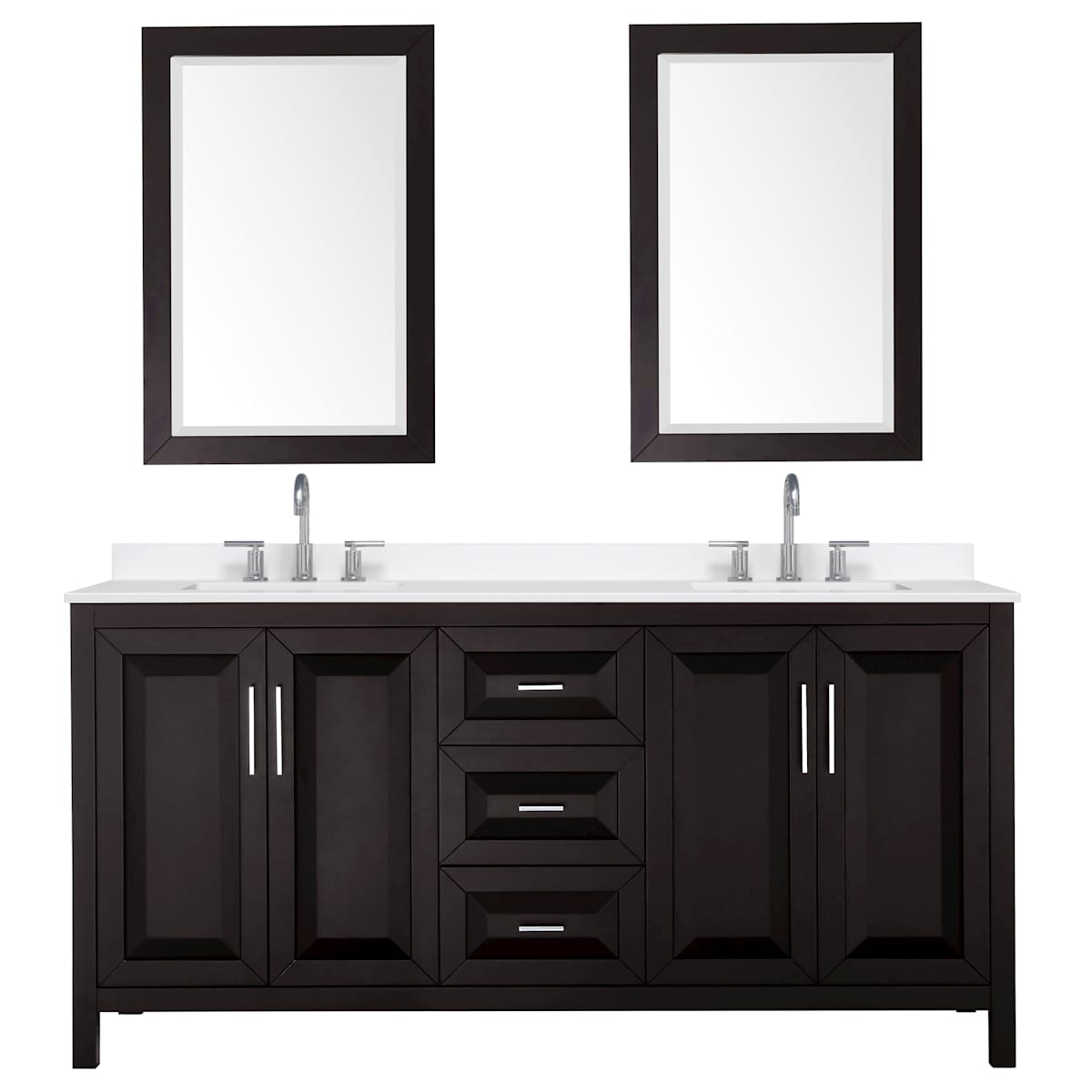 Daria 72" Free Standing Double Basin Vanity Set with Cabinet, Quartz Vanity Top, and Framed Mirror