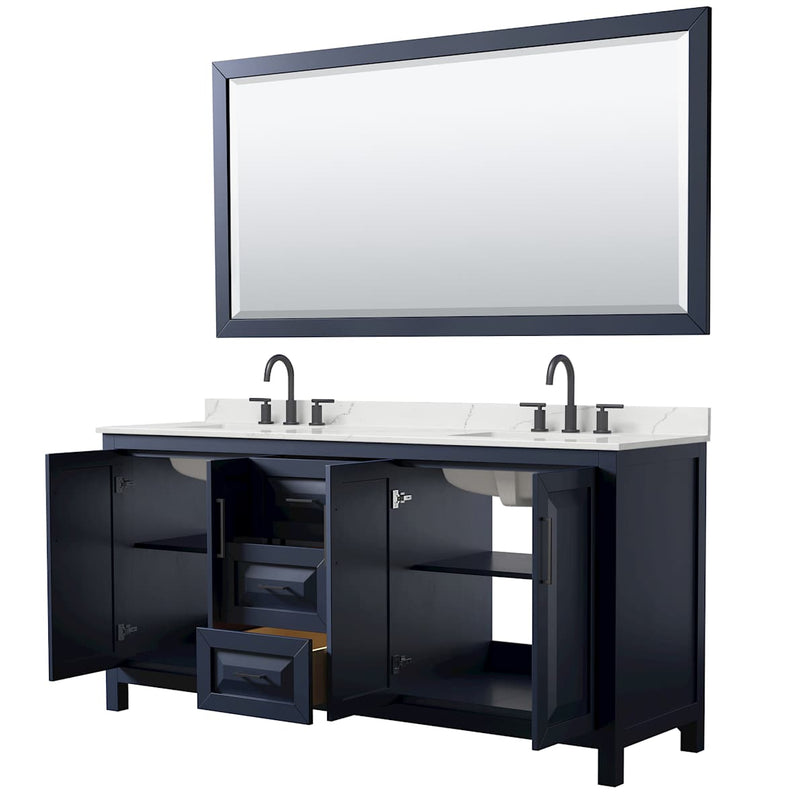 Daria 72" Free Standing Double Basin Vanity Set with Cabinet, Quartz Vanity Top, and Framed Mirror - image 2