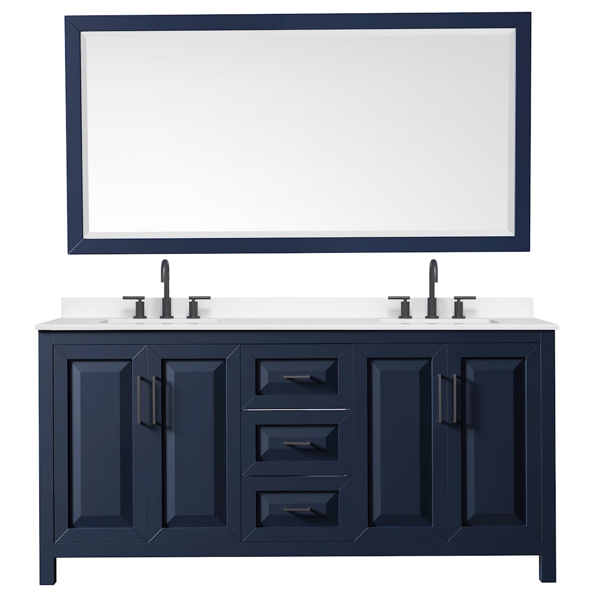 Daria 72" Free Standing Double Basin Vanity Set with Cabinet, Quartz Vanity Top, and Framed Mirror