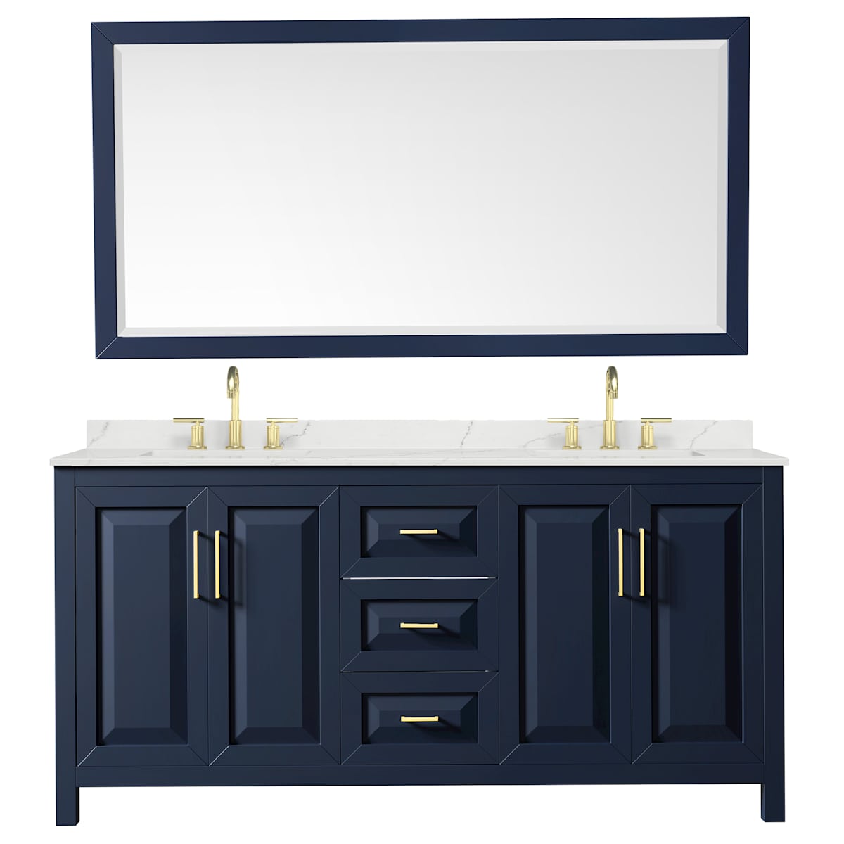 Daria 72" Free Standing Double Basin Vanity Set with Cabinet, Quartz Vanity Top, and Framed Mirror