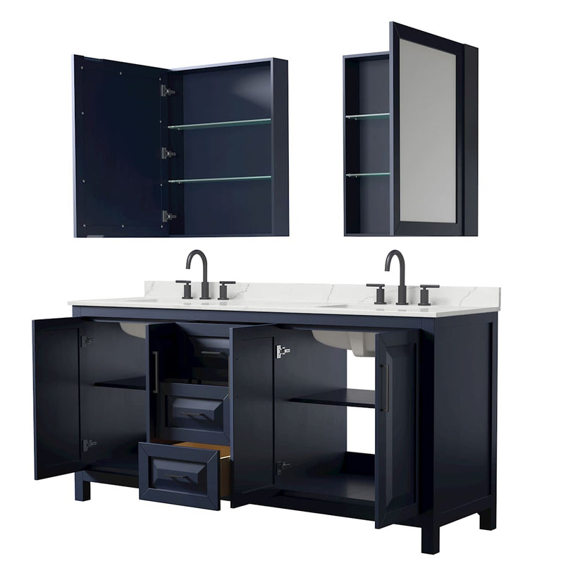 Daria 72" Free Standing Double Basin Vanity Set with Cabinet, Quartz Vanity Top, and Medicine Cabinet - image 2