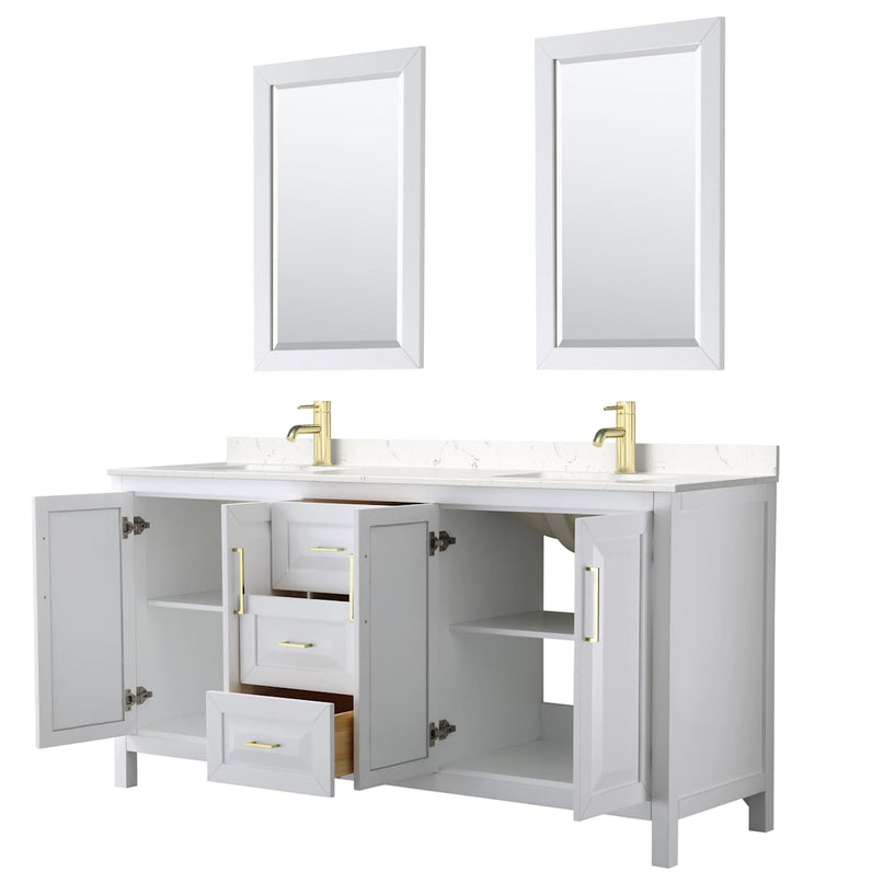 Daria 72" Free Standing Double Basin Vanity Set with Cabinet, Cultured Marble Vanity Top, and Framed Mirror - image 2