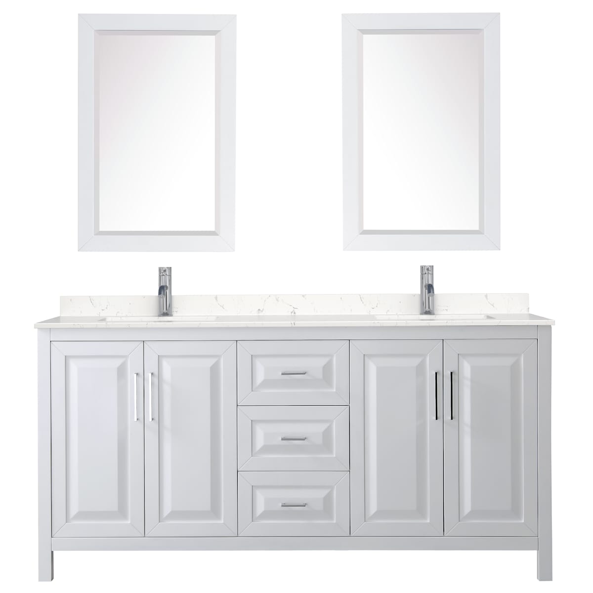Daria 72" Free Standing Double Basin Vanity Set with Cabinet, Cultured Marble Vanity Top, and Framed Mirror