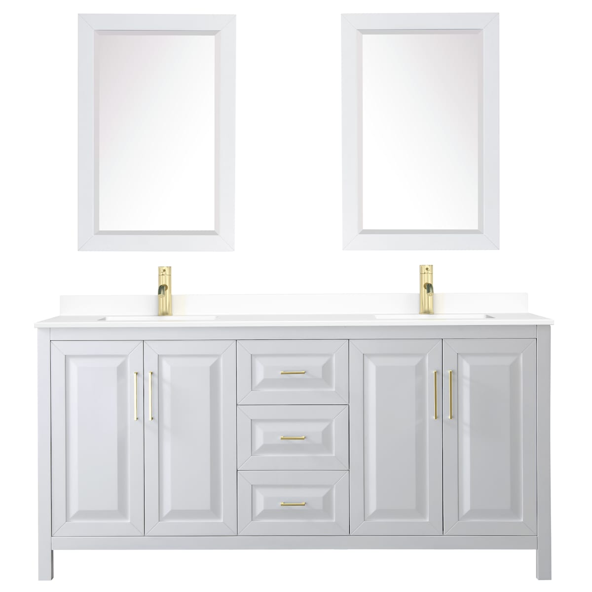 Daria 72" Free Standing Double Basin Vanity Set with Cabinet, Cultured Marble Vanity Top, and Framed Mirror