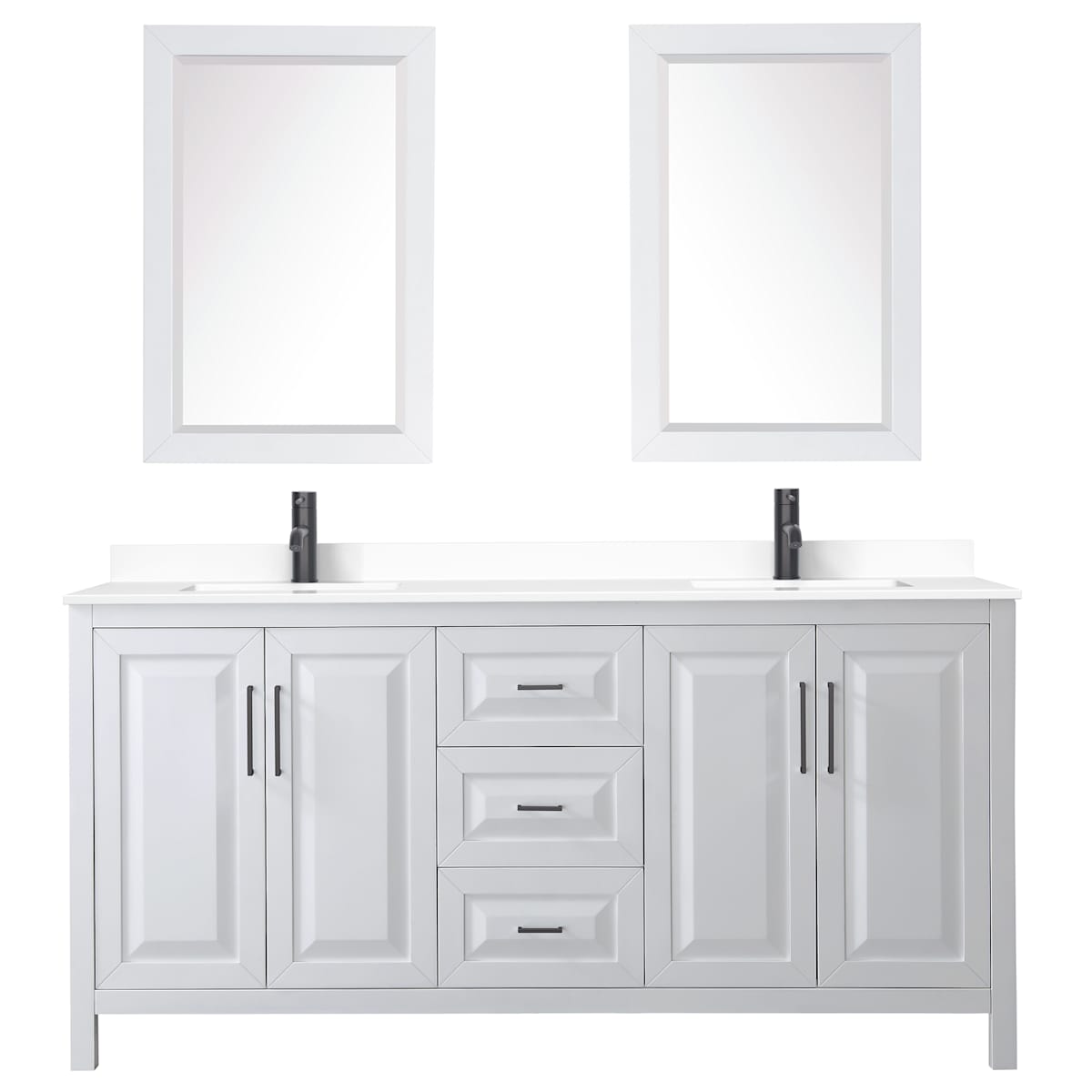 Daria 72" Free Standing Double Basin Vanity Set with Cabinet, Cultured Marble Vanity Top, and Framed Mirror