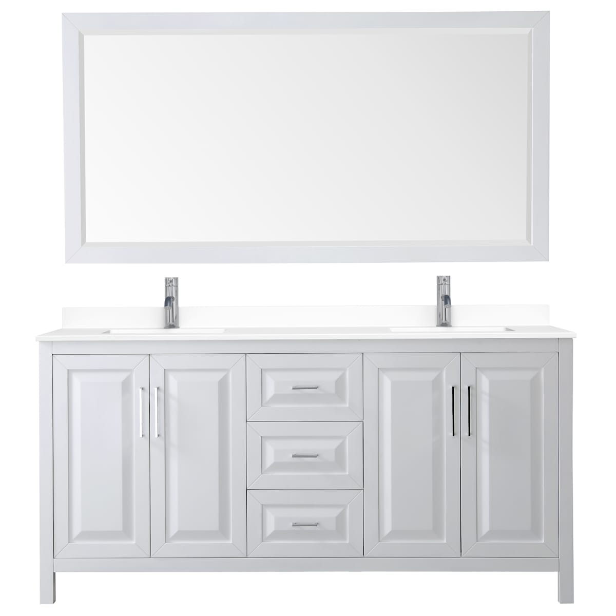 Daria 72" Free Standing Double Basin Vanity Set with Cabinet, Cultured Marble Vanity Top, and Framed Mirror