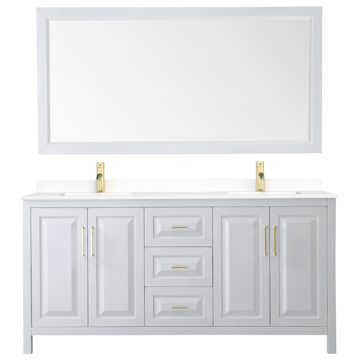 Daria 72" Free Standing Double Basin Vanity Set with Cabinet, Cultured Marble Vanity Top, and Framed Mirror