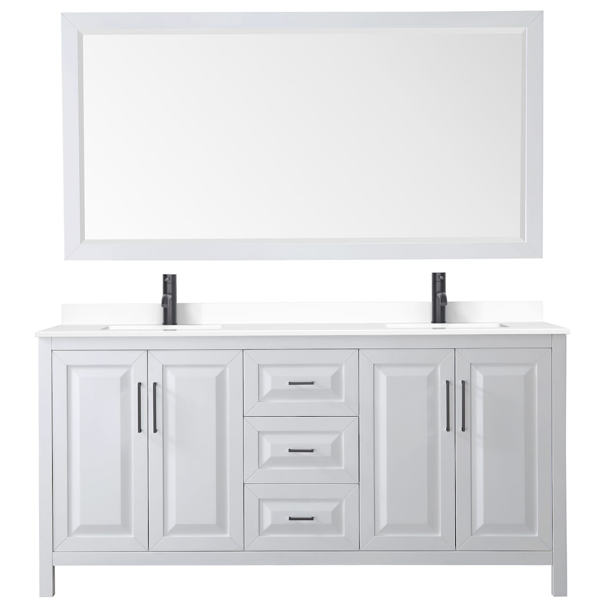 Daria 72" Free Standing Double Basin Vanity Set with Cabinet, Cultured Marble Vanity Top, and Framed Mirror