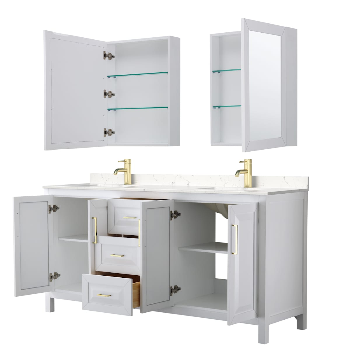 Daria 72" Free Standing Double Basin Vanity Set with Cabinet, Cultured Marble Vanity Top, and Medicine Cabinet