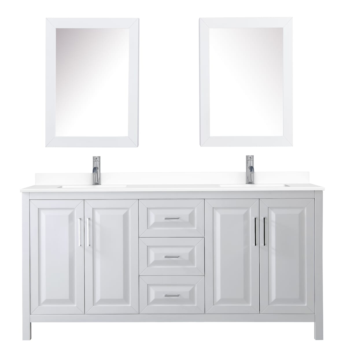 Daria 72" Free Standing Double Basin Vanity Set with Cabinet, Cultured Marble Vanity Top, and Medicine Cabinet