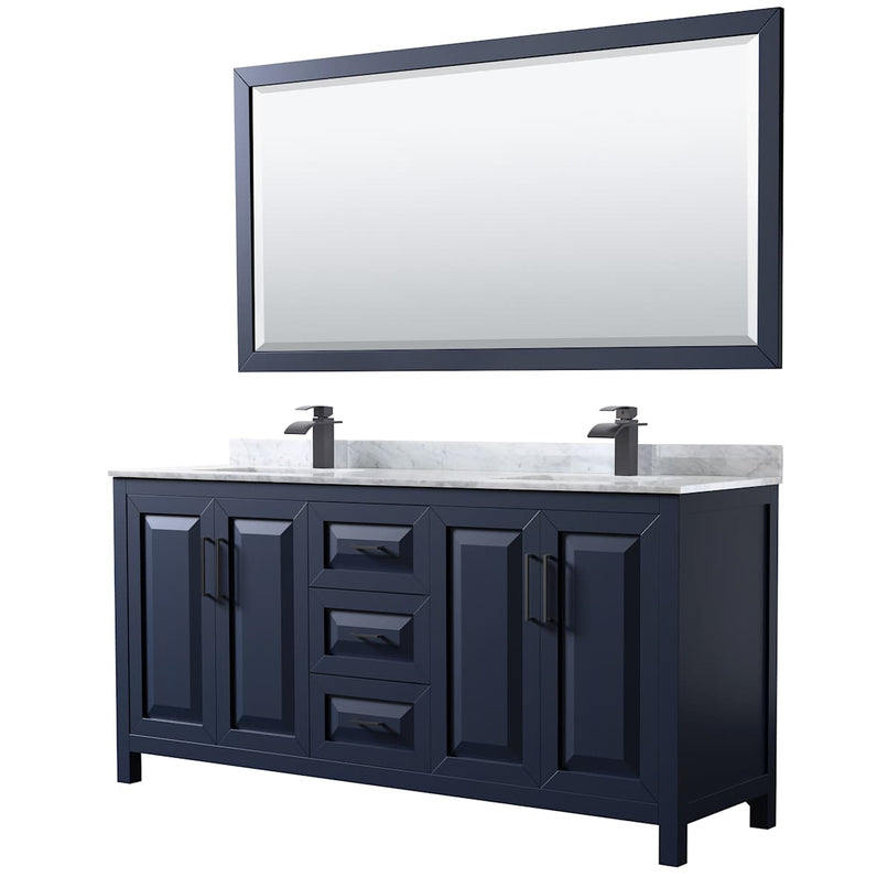 Daria 72" Free Standing Double Vanity Set with MDF Cabinet, Marble Vanity Top, 2 Undermount Sinks, and Framed Mirror - image 1