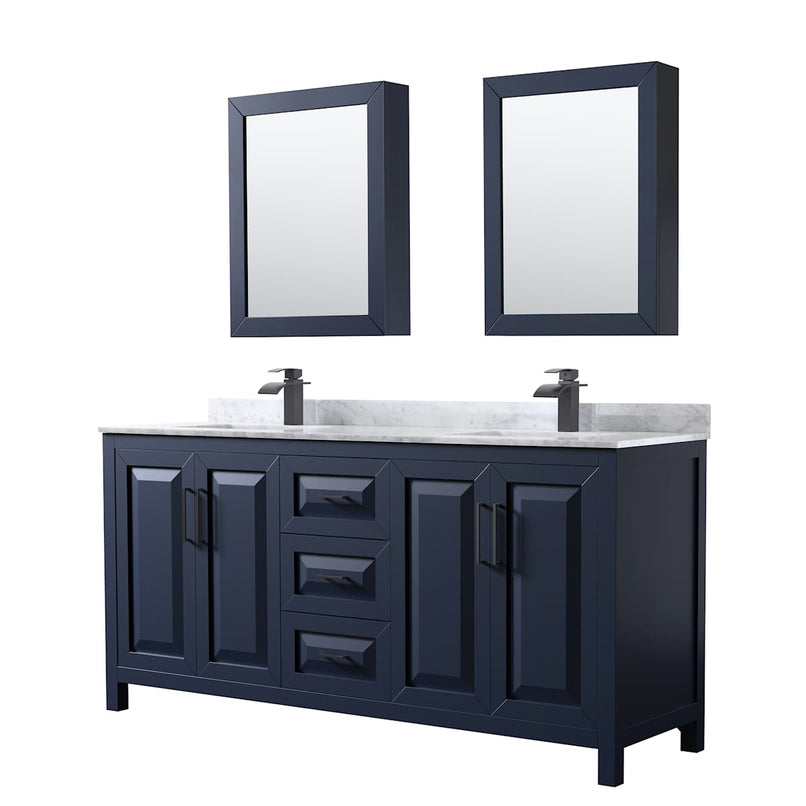 Daria 72" Free Standing Double Vanity Set with MDF Cabinet, Marble Vanity Top, 2 Undermount Sinks, and 2 Medicine Cabinets - image 1