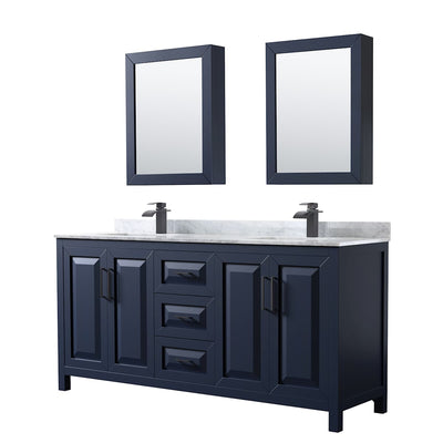 Daria 72" Free Standing Double Vanity Set with MDF Cabinet, Marble Vanity Top, 2 Undermount Sinks, and 2 Medicine Cabinets - image 1