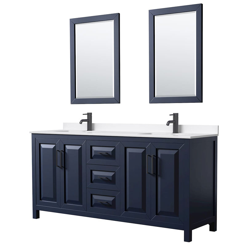 Daria 72" Free Standing Double Basin Vanity Set with Cabinet, Quartz Vanity Top, and Framed Mirror - image 1