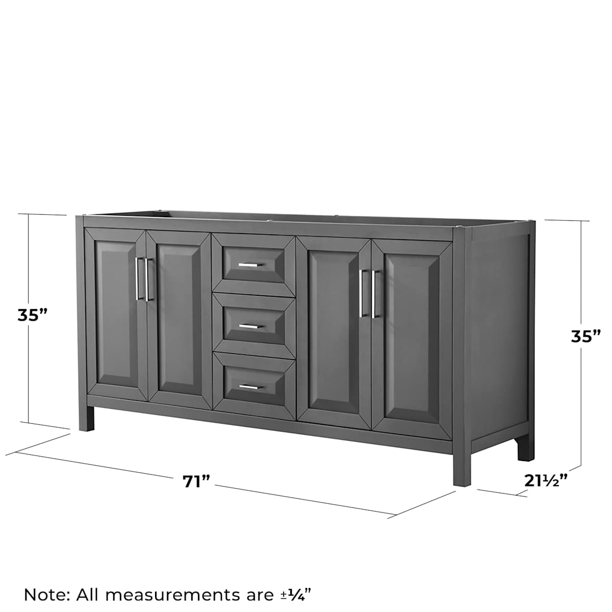 Daria 71" Double Free Standing Vanity Cabinet Only - Less Vanity Top
