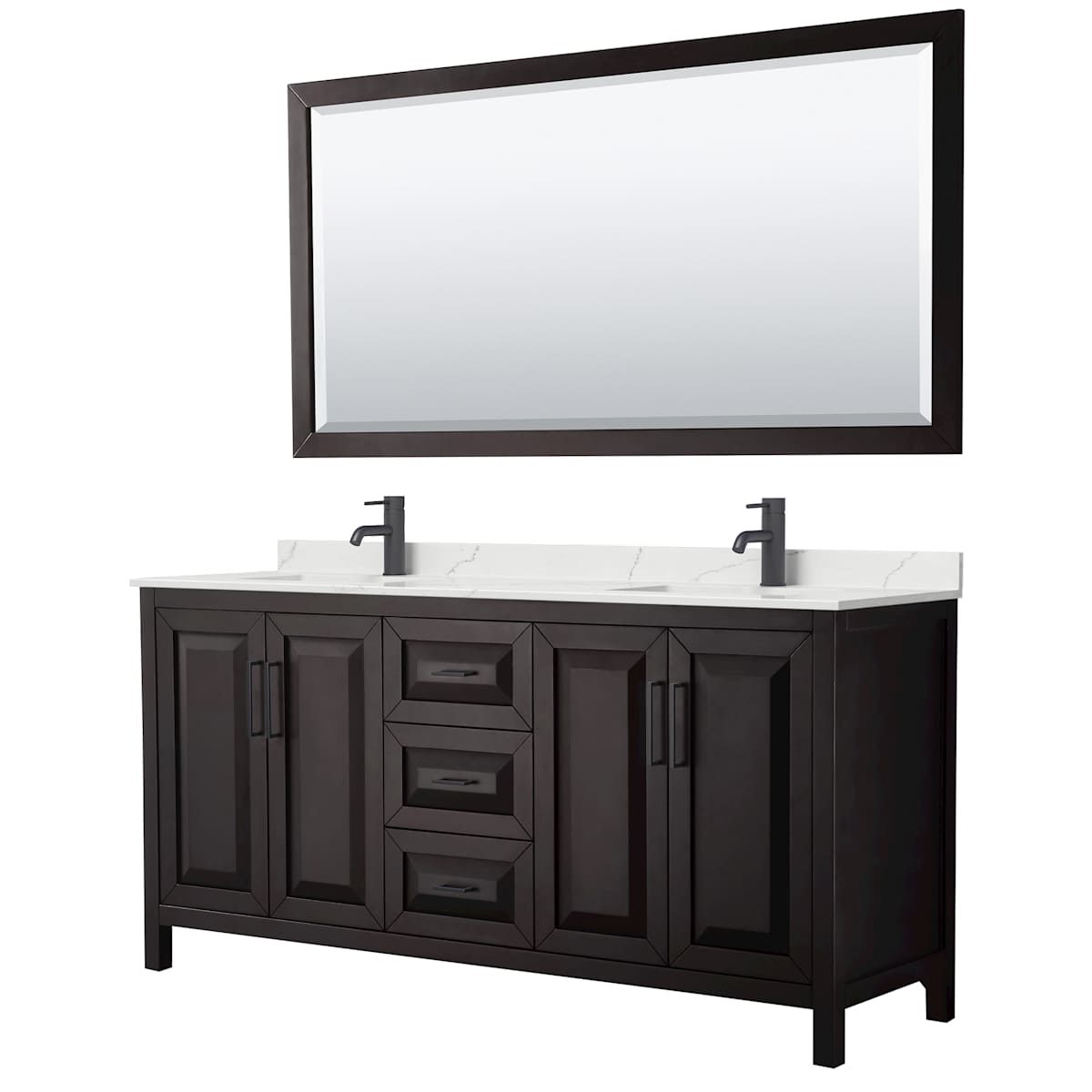 Daria 72" Free Standing Double Basin Vanity Set with Cabinet, Quartz Vanity Top, and Framed Mirror - image 1