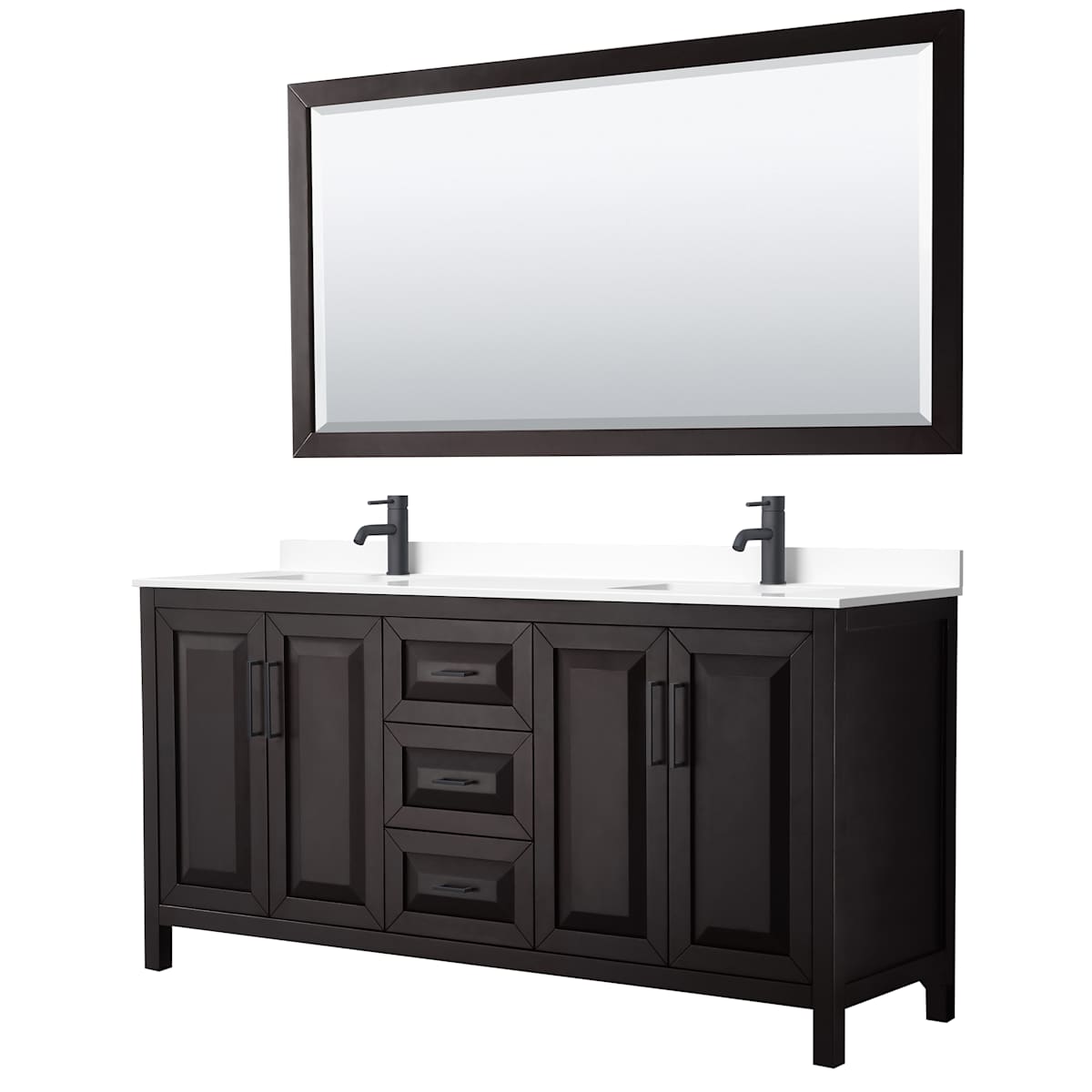 Daria 72" Free Standing Double Basin Vanity Set with Cabinet, Cultured Marble Vanity Top, and Framed Mirror