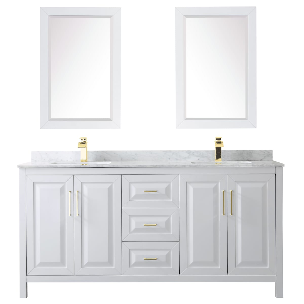 Daria 72" Free Standing Double Vanity Set with MDF Cabinet, Marble Vanity Top, 2 Undermount Sinks, and 2 Framed Mirrors