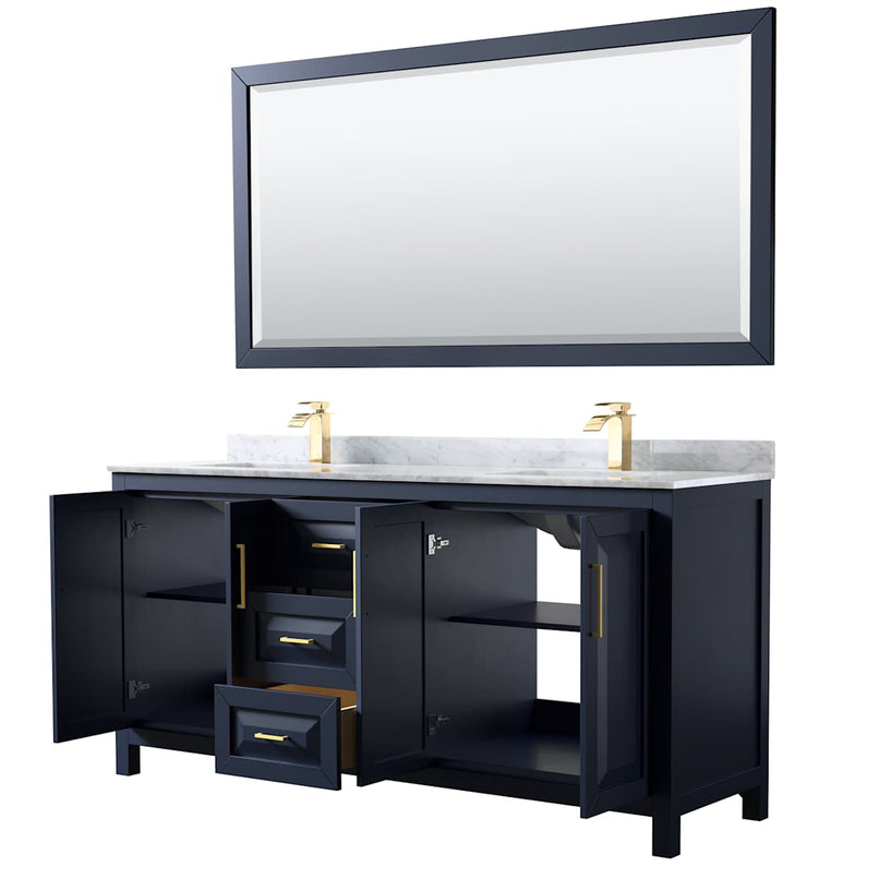 Daria 72" Free Standing Double Vanity Set with MDF Cabinet, Marble Vanity Top, 2 Undermount Sinks, and Framed Mirror - image 2