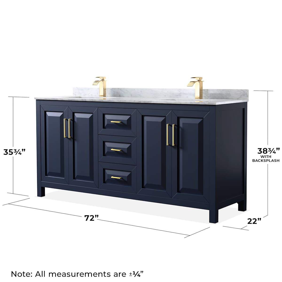 Daria 72" Free Standing Double Vanity Set with MDF Cabinet, Marble Vanity Top, 2 Undermount Sinks, and Framed Mirror - image 6