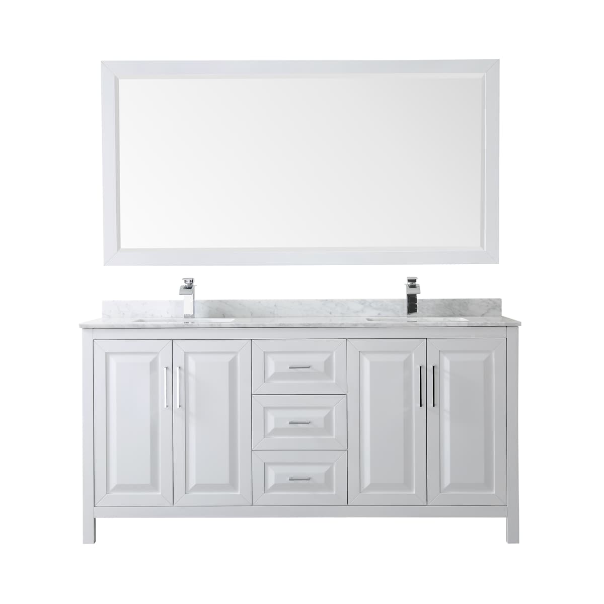 Daria 72" Free Standing Double Vanity Set with MDF Cabinet, Marble Vanity Top, 2 Undermount Sinks, and Framed Mirror