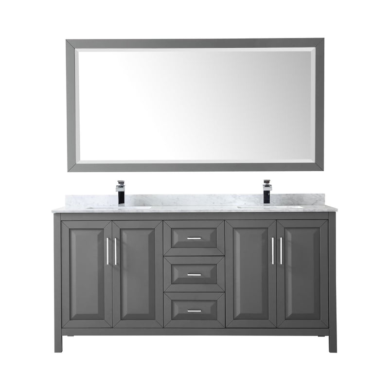 Daria 72" Free Standing Double Vanity Set with MDF Cabinet, Marble Vanity Top, 2 Undermount Sinks, and Framed Mirror - image 11