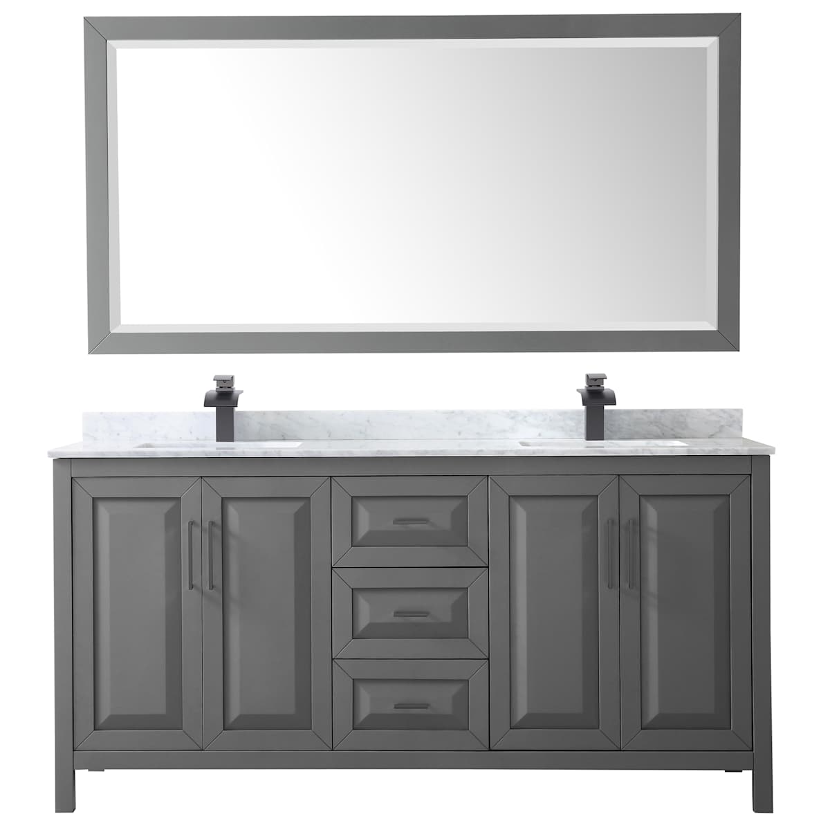 Daria 72" Free Standing Double Vanity Set with MDF Cabinet, Marble Vanity Top, 2 Undermount Sinks, and Framed Mirror
