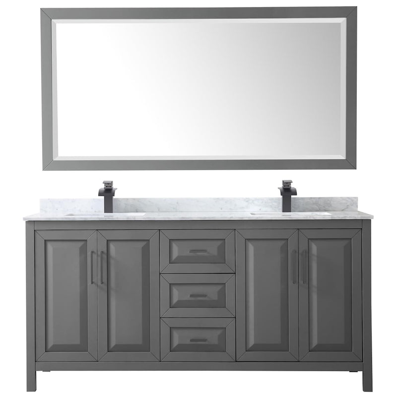 Daria 72" Free Standing Double Vanity Set with MDF Cabinet, Marble Vanity Top, 2 Undermount Sinks, and Framed Mirror - image 12