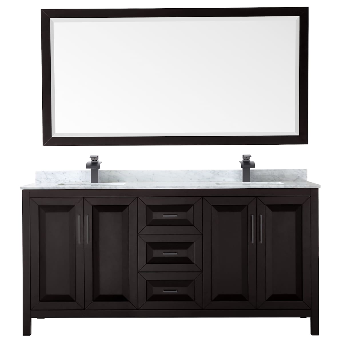 Daria 72" Free Standing Double Vanity Set with MDF Cabinet, Marble Vanity Top, 2 Undermount Sinks, and Framed Mirror - image 14