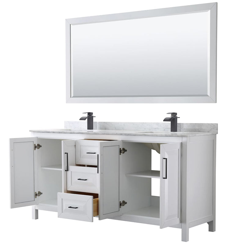 Daria 72" Free Standing Double Vanity Set with MDF Cabinet, Marble Vanity Top, 2 Undermount Sinks, and Framed Mirror - image 20